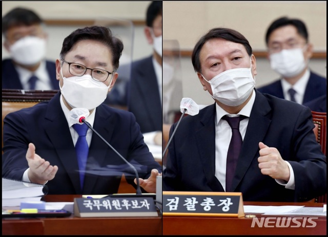 박범계(왼쪽) 법무부장관과 윤석열 검찰총장. (자료=뉴시스DB).