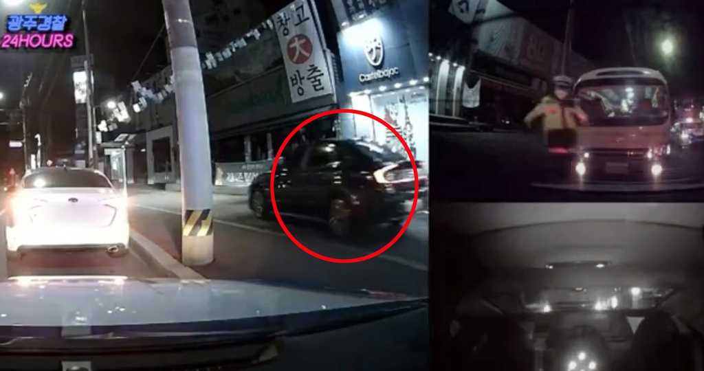 인도 위를 달리는 음주운전 의심 차량[광주 북부경찰서 제공 영상 캡처. 재판매 및 DB 금지]