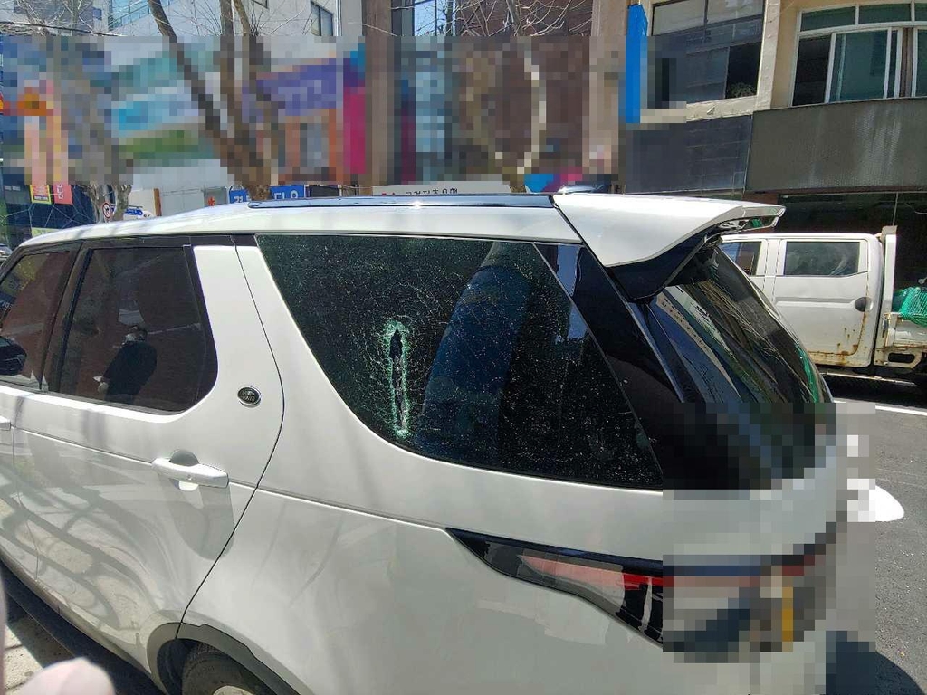 신호 대기중 차량에 다가가 흉기로 ‘쾅’[부산경찰청 제공. 재판매 및 DB 금지]