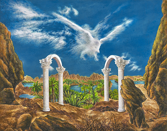 변영혜, 엘림(Elim)의 축복, 100×79㎝, 한지에 수묵채색과 혼합재료, 2021