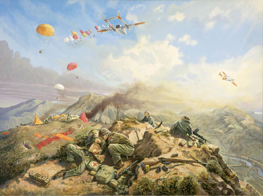 캐나다 6·25전쟁 참전용사인 테드 주버의 그림 ‘가평 방어’.전쟁기념관 가평전투 70주년 특별사진전에서 선보인다. 캐나다전쟁박물관 소장. 전쟁기념관 제공