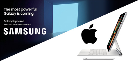 삼성전자는 오는 28일 갤럭시 언팩(신제품 공개) 행사를 열고 새 노트북 등을 공개할 전망이다. 앞서 애플은 지난 20일(현지시간) 온라인으로 신제품 발표 행사를 열고 신형 태블릿 ‘아이패드 프로’ 시리즈와 일체형 PC ‘아이맥’ 등을 공개했다. 각 사 제공
