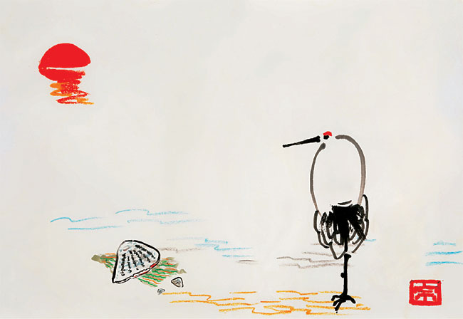 김병종, 생말로 해변에서, 33×22㎝, 종이에 먹과 채색, 2021.