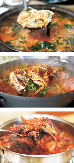 큰 사진은‘옥천 선광집’도리뱅뱅이. 작은 사진은 위부터 ‘무주 큰손식당’ 어죽, ‘파주 임진대가집’ 참게매운탕, ‘충주 실비집’ 참매자조림.