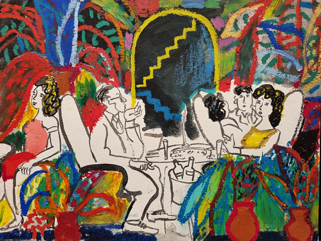 김병종, 더블린의 카페에서, 종이에 혼합재료, 44x33cm, 2021.