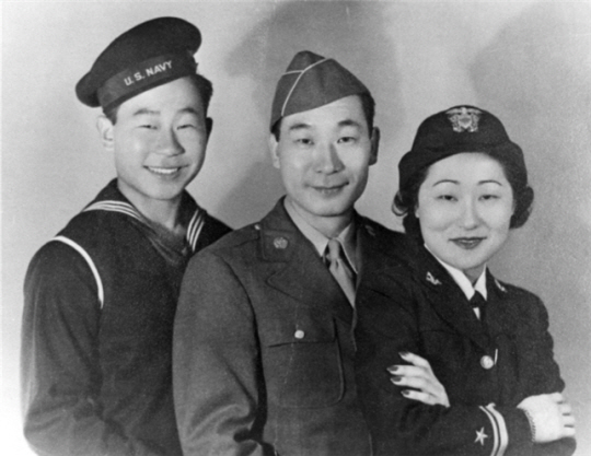 태평양전쟁 당시 미군에 입대한 도산 안창호 선생 자녀들. 왼쪽부터 공군 입대한 안필영, 육군 안필립, 해군 안수산 선생.  국가보훈처 제공