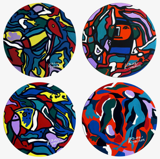 김야천, 삶의 기쁨, 60×60㎝, 캔버스에 혼합재료, 2021