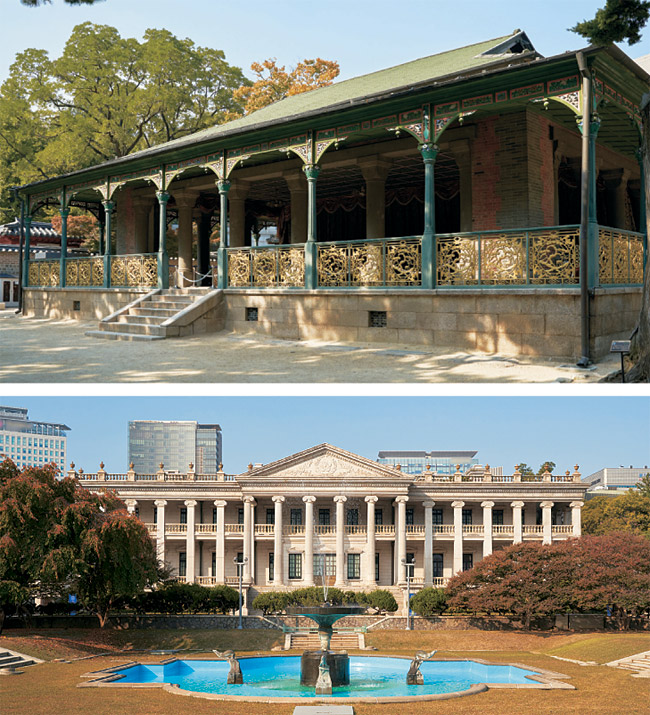 위 사진은 로마네스크 양식의 덕수궁 정관헌. 고종이 외교사절을 맞던 곳이다. 아래는 석조전.