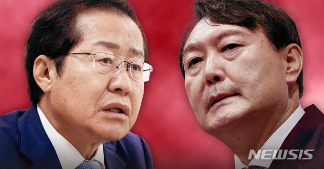 [서울=뉴시스] 국민의힘 대선주자인 홍준표 의원과 윤석열 전 검찰총장.