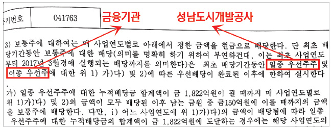 성남도시개발공사 누적 배당액 상한선(1822억 원)을 정한 ‘성남의뜰’ 등기부.