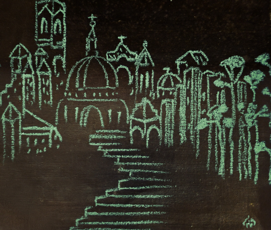 김병종, 밤의 소묘, 37×32㎝, 혼합재료, 2000.