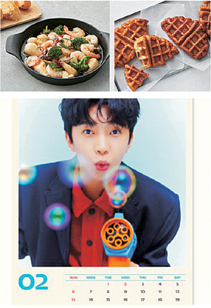 코로나19 크리스마스를 맞아 밀키트 등 집에서 간편하게 조리할 수 있는 홈파티 식품이 인기를 끌고 있다.(위쪽) 또 연말을 맞아 가수 임영웅의 ‘시즌 그리팅’ 굿즈인 캘린더도 품절 사태를 겪고 있다.(아래쪽)  마켓컬리·11번가 캡처