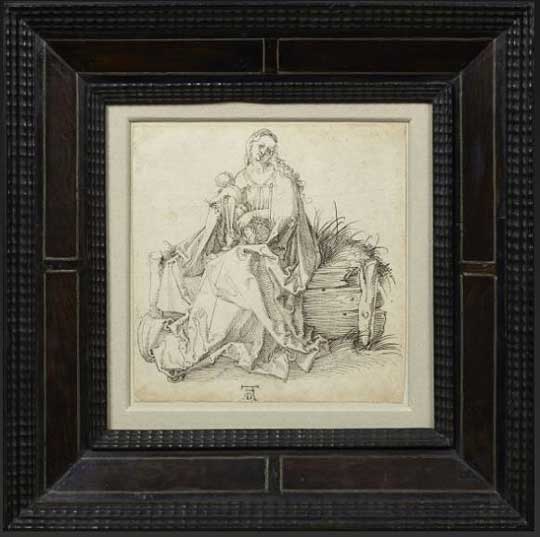 알브레히트 뒤러의 작품으로 추정되는 ‘풀이 우거진 벤치에 있는 성모와 아기 예수’ [애그뉴 갤러리 홈페이지 캡처. 재판매 및 DB 금지]