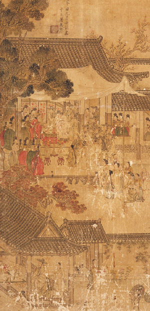 (그림 1) 회혼례도 부분, 모당홍이상평생도 병풍, 19세기, 견본채색, 세로 122.7, 가로 47.9㎝, 국립중앙박물관