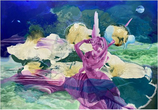 정하눅 작가의 대표작 ‘부활의 입맞춤’ 2022, 캔버스 위 유채, 래커, 181.8×227.3㎝. 두남재아트센터 제공