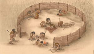 네안데르탈인의 집단생활을 묘사한 그림.