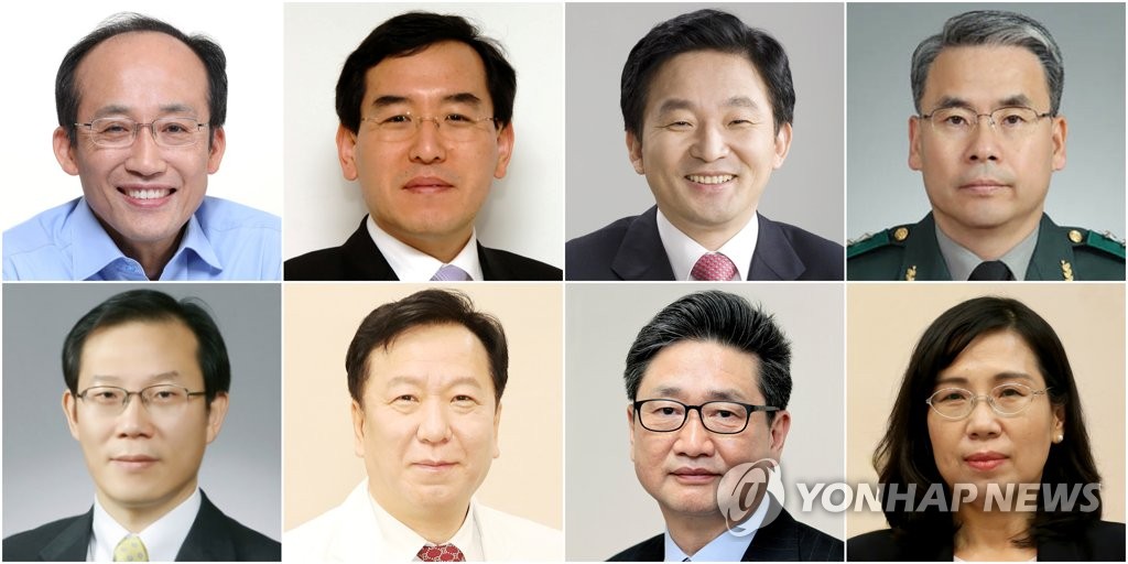 (서울=연합뉴스) 오는 5월 출범할 윤석열 정부를 이끌 초대 내각 8명의 장관 후보자가 10일 발표됐다.(윗줄 왼쪽부터) 경제부총리 겸 기획재정부 장관에는 정통 경제관료 출신의 국민의힘 추경호 의원, 산업통상자원부 장관에는 인수위 경제2분과 간사를 맡은 이창양 카이스트 교수, 국토교통부 장관에는 제주지사를 지낸 원희룡 인수위 기획위원장, 외교·안보라인의 한 축인 국방부 장관에는 외교 통일 안보 분과 인수위원인 이종섭 전 합참 차장이 발탁됐다.(아랫줄 왼쪽부터) 과학기술정보통신부 장관에는 이종호 서울대 반도체연구소장, 보건복지부 장관에는 정호영 전 경북대병원장, 문화체육관광부 장관에는 당선인 특별고문을 맡고 있는 박보균 전 중앙일보 부사장, 여성가족부 장관에는 박근혜 정부 시절 청와대 수석 출신인 당선인 정책특보인 김현숙 전 의원이 각각 지명될 예정이다.