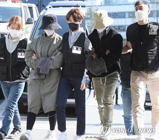 (고양=연합뉴스) ‘계곡 살인’ 사건의 피의자 이은해(31)·조현수(30)씨가 16일 경기 고양경찰서에 인치되면서 언론에 처음으로 모습을 드러냈다. 2022.4.16