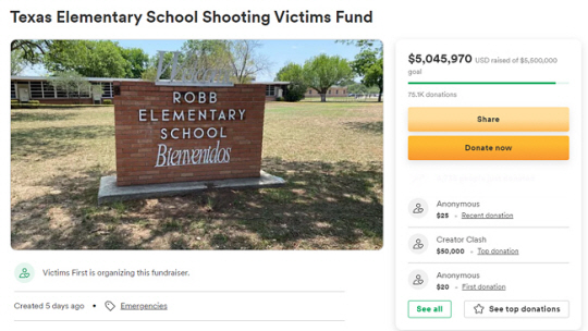 온라인 모금 사이트 ‘고펀드미’에 미국 텍사스주 초등학교 총격 참사 희생자들을 위한 성금 모금 청원이 게시된 가운데 31일 오전 현재 약 505만 달러(약 62억5000만 원)의 성금이 모이고 있다. 고펀드미 캡처