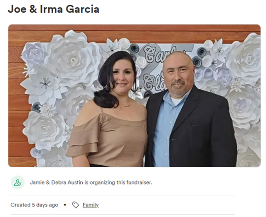 미국 텍사스주 초등학교 총격 참사로 희생된 교사 어마 가르시아(왼쪽)와 이틀 뒤 심장마비로 숨진 남편 조 가르시아를 위한 성금 청원글이 온라인 모금 사이트 ‘고펀드미’에 게시돼 있다. 고펀드미 캡처