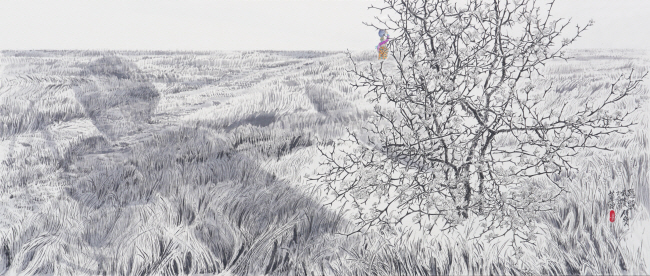 정혜자, 은현, 87×205㎝, 종이에 수묵담채, 2020.