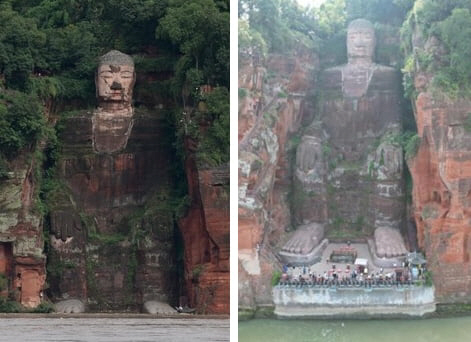 받침대까지 모습을 드러낸 러산대불. 연합뉴스