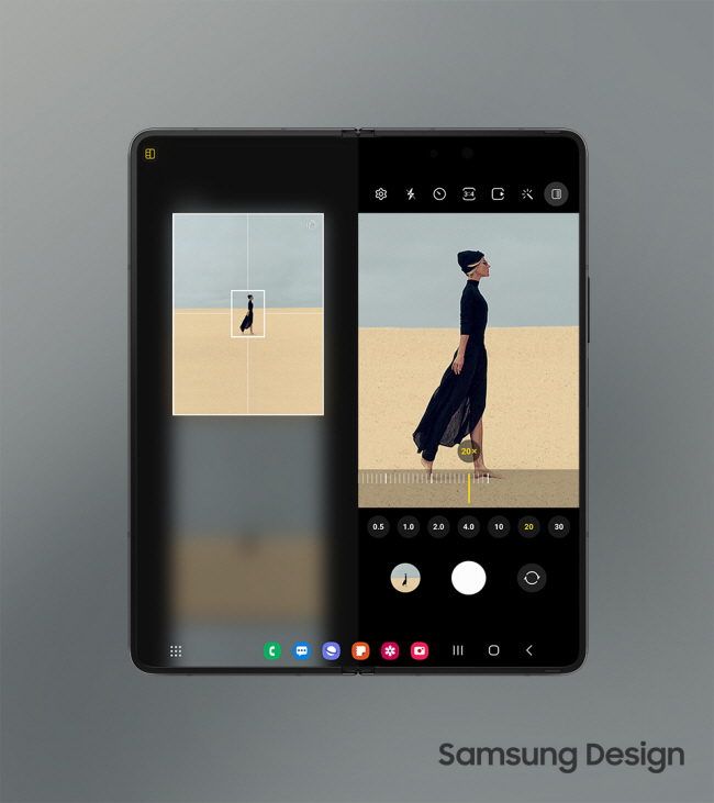 5000만 화소의 카메라를 자랑하는 갤럭시 Z폴드4는 캡처 뷰 모드를 한층 업그레이드했다. 캡처 뷰 모드에서 20배 이상 확대하면 더 커진 줌 맵이 활성화된다. 삼성전자 제공