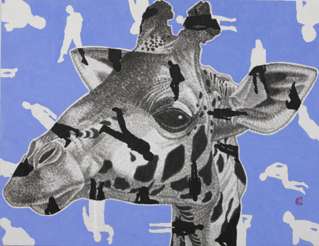 허진, 유목동물 + 인간, 112×145㎝, 한지에 수묵채색, 2010.