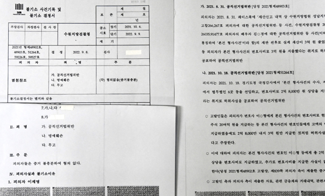 이재명 더불어민주당 대표 공직선거법 위반 혐의 불기소 결정서