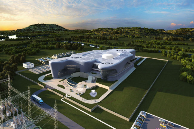 현대건설은 글로벌 원자력 발전 시장에서 K-원전의 위상을 높이며 세계 1위로 도약하고 있다. 현대건설이 미국 홀텍사와 개발 중인 소형모듈원전(SMR)이 설치된 모습을 형상화한 조감도.  현대건설 제공