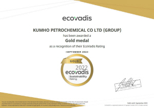 에코바디스 골드 등급 인증서. 금호석유화학 제공