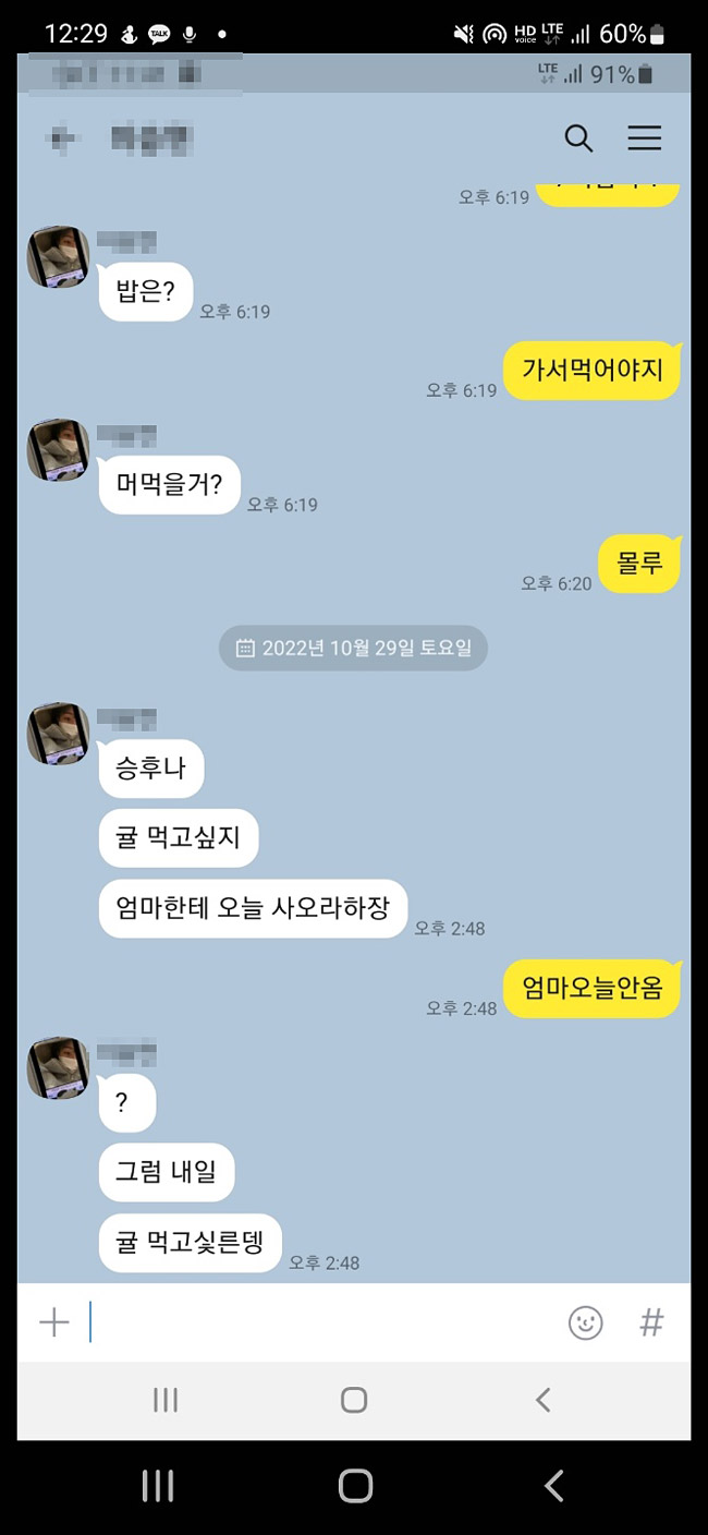 ‘이태원 핼러윈 참사’로 숨진 이모(여·24) 씨가 지난 29일 오후 2시쯤 친오빠에게 “귤 먹고 싶다”는 메시지를 보냈다. 이 씨 친오빠 제공