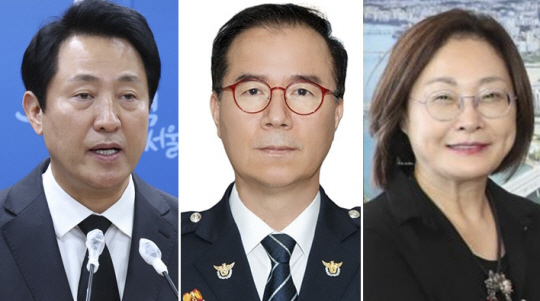 왼쪽부터 오세훈 서울시장, 김광호 서울경찰청장, 박희영 용산구청장. 연합뉴스