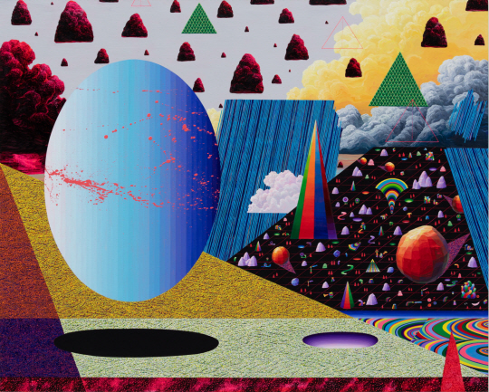 안두진, (촤락)-(풍경위에 풍경)-(  ), 130x160cm,  캔버스에 오일과 아크릴, 2022.