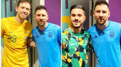 리오넬 메시와 인증샷을 찍은 호주대표팀의 크레이그 구드윈(왼쪽 사진), 마르코 틸리오, 인스타그램