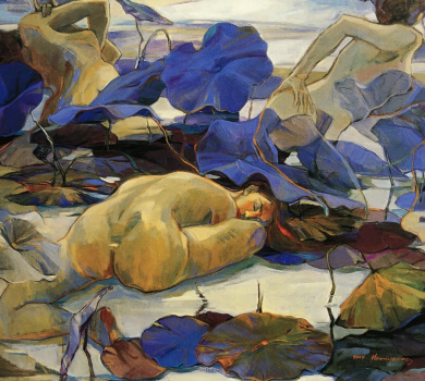 한미영, 연밭의 무언극, 162×130㎝, 캔버스에 유채, 2004.