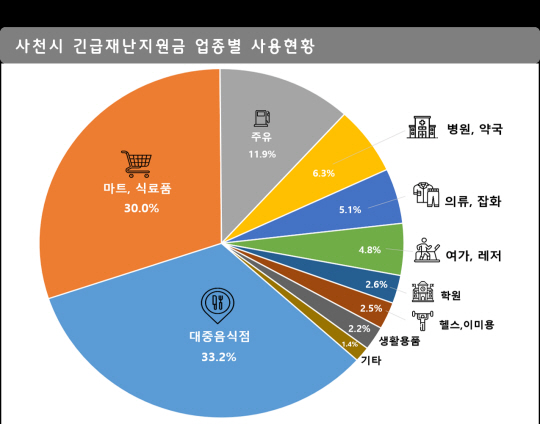 경남 사천시가 지급한 코로나19 긴급재난지원금의 업종별 사용액. 사천시청 제공