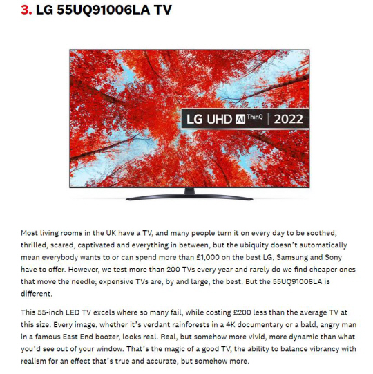3위에 오른 LG 55인치 LED TV. 영국 소비자매체 위치 캡처
