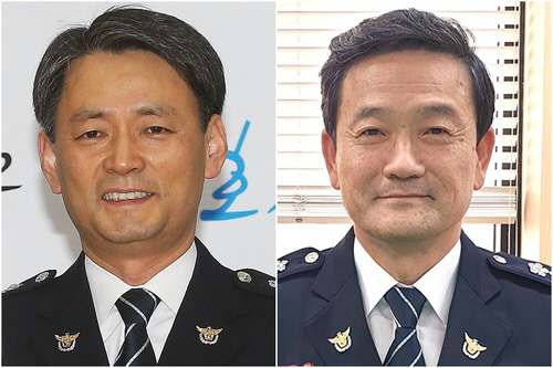 조지호(왼쪽) 신임 경찰청 차장과 행정안전부 경찰국장에서 전보된 김순호 경찰대학장. 연합뉴스