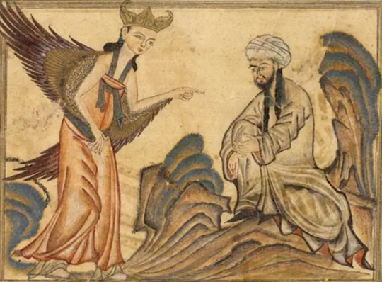 페르시아 학자 라시드 알-딘의 서적 ‘연대기’에 실린 천사에게 계시를 받는 예언자 무함마드의 모습이 묘사된 삽화. 온라인커뮤니티 캡처