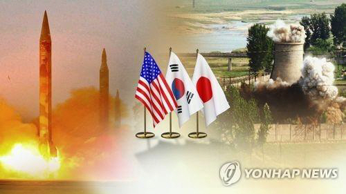 북한 미사일 도발로 한미일 미사일 정보공유 등 공조가 강화되고 있다. 한미일 군사공조 CG