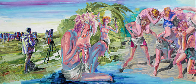 권여현, 낯선 숲의 일탈자들, 85×196㎝, 유화, 2021.