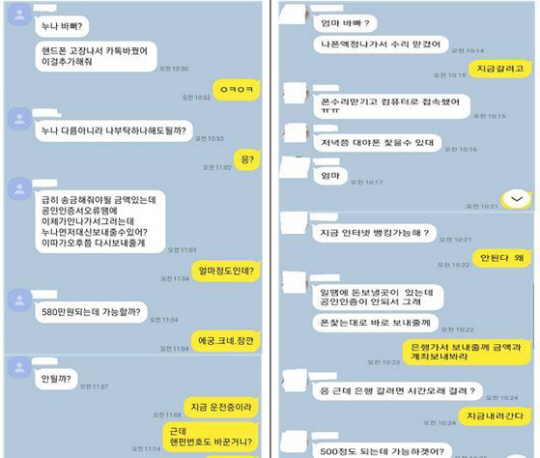 메신저 피싱 사기범과의 실제 대화 내용. 방송통신위원회 제공