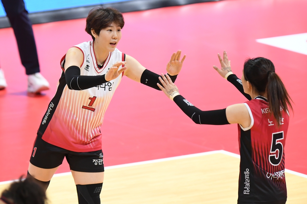 KGC인삼공사 이소영(왼쪽)과 노란. KOVO 제공