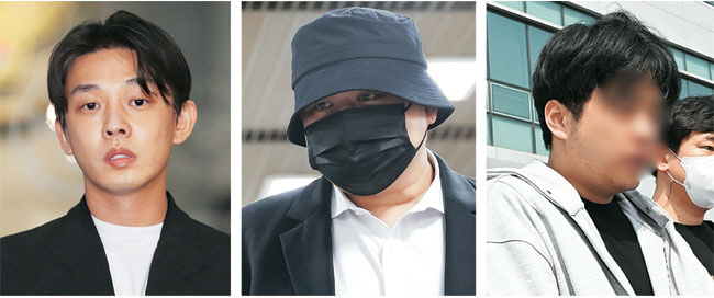 마약 범죄 급증에 대한 사회적 우려가 커지고 있는 가운데, 최근 연예인·사회지도층 자제의 마약 투약 범죄가 잇따라 발생하고 있다. 사진은 마약 투약 혐의 등을 받는 배우 유아인(왼쪽), 작곡가 돈스파이크(가운데), 남경필 전 경기지사 장남 남모(오른쪽) 씨. 연합뉴스·뉴시스