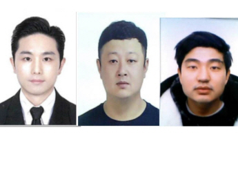 지난 5일 서울 강남구에서 발생한 납치, 살해 사건의 3인조 실행범 이경우(35·왼쪽부터), 황대한(36), 연지호(30). 서울경찰청 제공