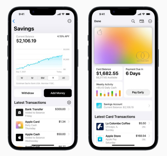 애플 아이폰을 통해 애플의 저축 계좌에 접속한 모습. 애플 홈페이지 캡처