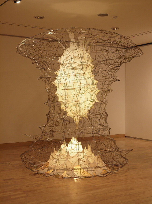 조용한 확산 2(Silent diffusion II), 200×210×230㎝, 스테인리스스틸, 스틸, 한지, 조명, 2009.