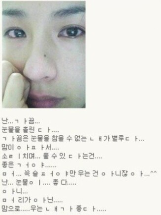 ‘나는 가끔 눈물을 흘린다’는 문구와 함께 눈물 셀카를 올려 화제가 된 가수 채연의 싸이월드 게시물(사진=온라인커뮤니티) *재판매 및 DB 금지