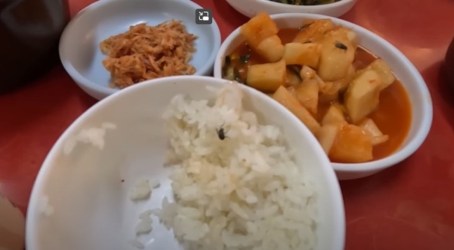 충남 예산군 ‘국밥거리’의 한 식당 음식에서 파리가 나온 사실이 유튜브를 통해 알려지며 논란이 되고 있다.(사진=유튜브 꿀돔은 못말려‘ 캡처) *재판매 및 DB 금지